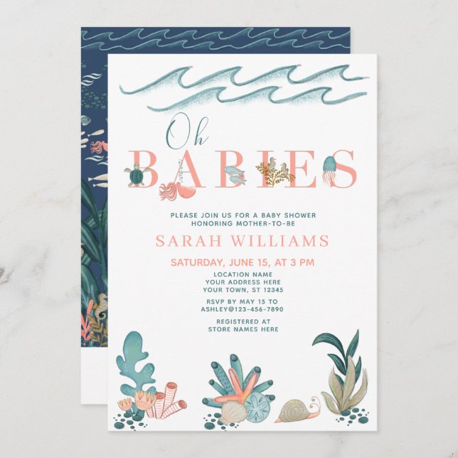 Under the Sea QR Code Multiples Oh Babies Shower Invitation (Front/Back)