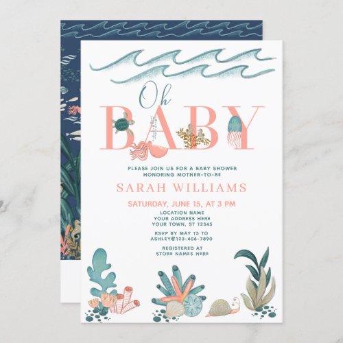 Under the Sea QR Code Watercolor Oh Baby Shower Invitation
