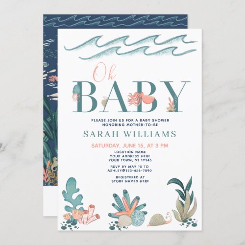 Under the Sea QR Code Watercolor Oh Baby Shower Invitation