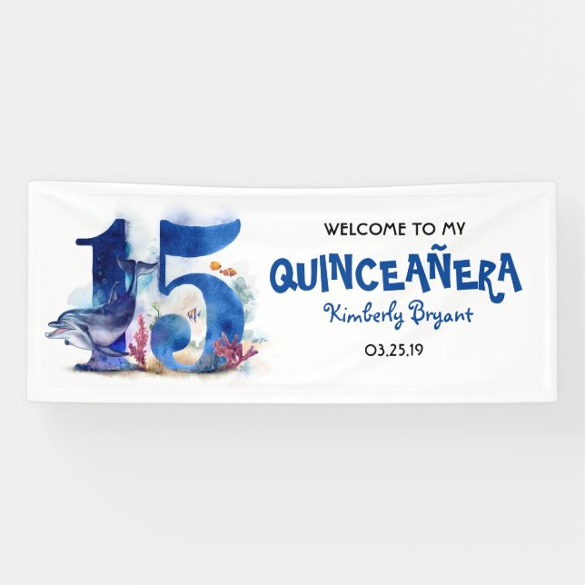 Under the Sea Quinceanera 15th Birthday Banner (Horizontal)