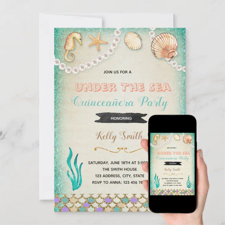 Under the sea quinceanera party invitation | Zazzle