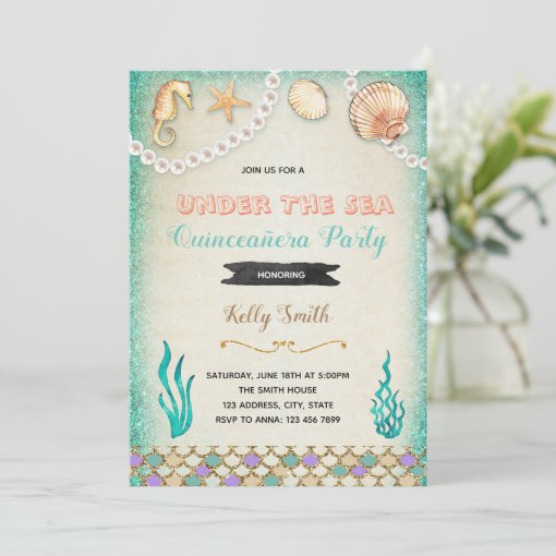 Under the sea quinceanera party invitation | Zazzle