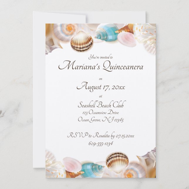 Under the Sea Quinceanera Party Seashells Border Invitation (Front)