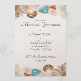 Under the Sea Quinceanera Party Seashells Border Invitation