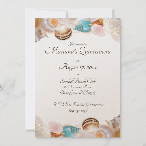 Under the Sea Quinceanera Party Seashells Border Invitation