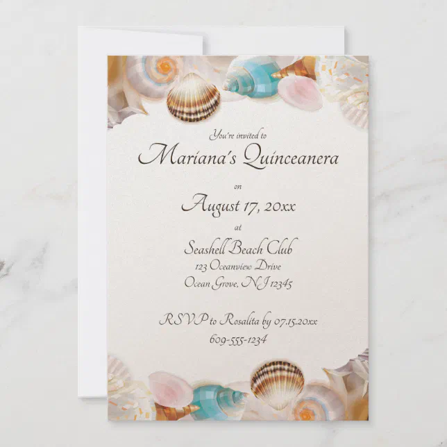 Under the Sea Quinceanera Party Seashells Border Invitation | Zazzle