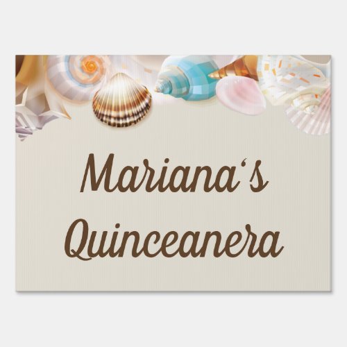 Under the Sea Quinceanera Party Seashells Border Sign