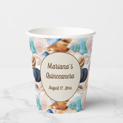 Under the Sea Quinceanera Party Seashells Pattern Paper Cups