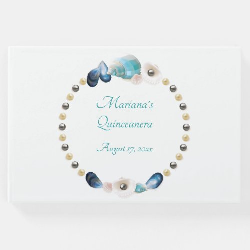 Under the Sea Quinceanera Party Teal Blue Seashell Guest Book