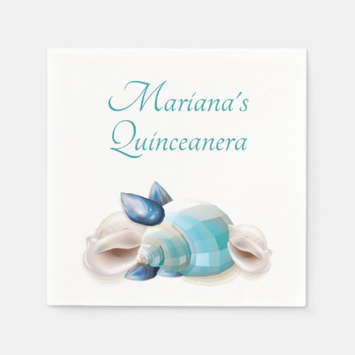 Under the Sea Quinceanera Party Teal Blue Seashell Napkins