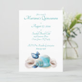 Under the Sea Quinceanera Party Teal Seashells Invitation (Standing Front)