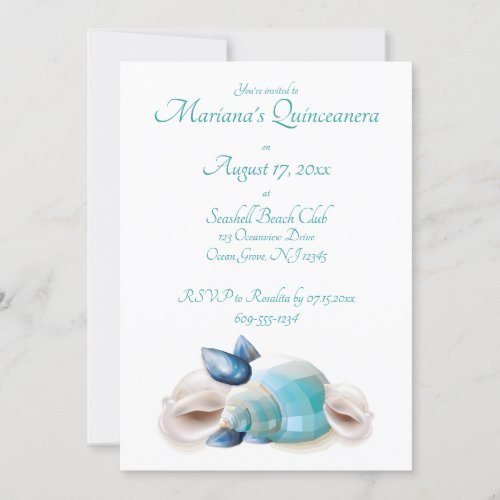 Under the Sea Quinceanera Party Teal Seashells Invitation