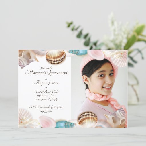 Under the Sea Quinceanera Seashells Photo Invitation | Zazzle