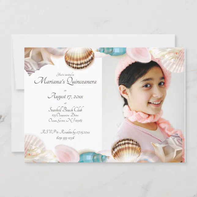 Under the Sea Quinceanera Seashells Photo Invitation | Zazzle