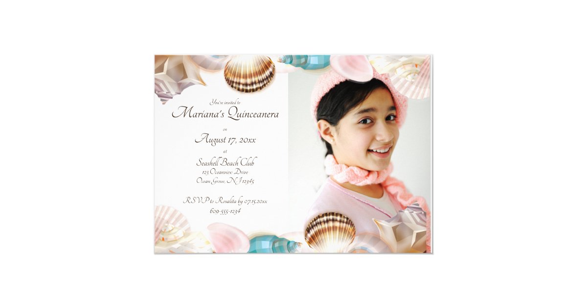 Under the Sea Quinceanera Seashells Photo Invitation | Zazzle.com