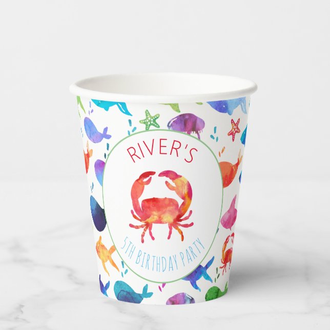 Under The Sea Rainbow Crab Birthday Baby Shower Paper Cups (Front)