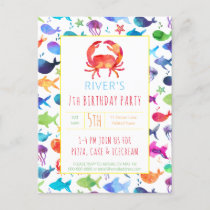 Under The Sea Rainbow Fish Birthday Baby Shower Invitation Postcard