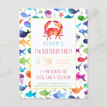 Under The Sea Rainbow Fish Birthday Baby Shower Invitation Postcard by LilPartyPlanners at Zazzle