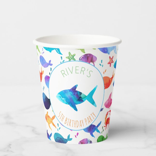 Under The Sea Rainbow Fish Birthday Baby Shower Paper Cups (Front)