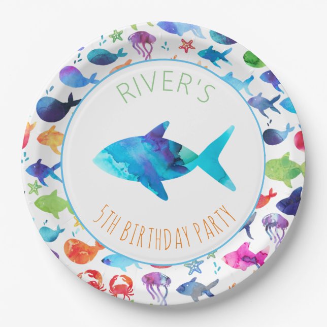 Under The Sea Rainbow Fish Birthday Baby Shower Paper Plates (Front)