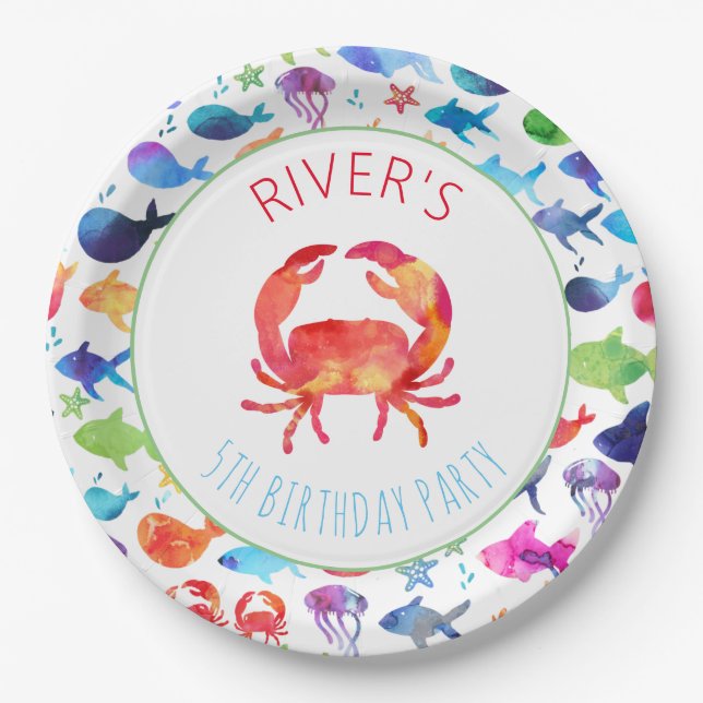 Under The Sea Rainbow Fish Birthday Baby Shower Paper Plates (Front)