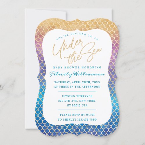 Under The Sea Rainbow Mermaid Scales Baby Shower Invitation