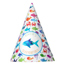 Under The Sea Rainbow Watercolor Fish Birthday Party Hat