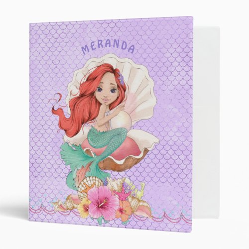 Under the Sea Red Headed Mermaid and Sea Shell 3 Ring Binder