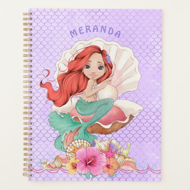 Under the Sea Red Headed Mermaid and Sea Shell Planner (Front)