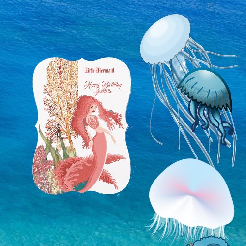 Under The Sea Red Mermaid Coral Birthday Greeting Card