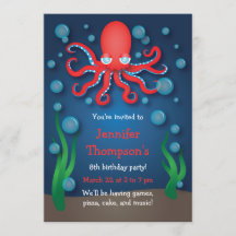 Under the Sea Red Octopus Birthday Invitations