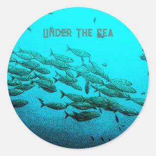 Under The Sea School of Fish Aqua Blue Marine Life Classic Round Sticker