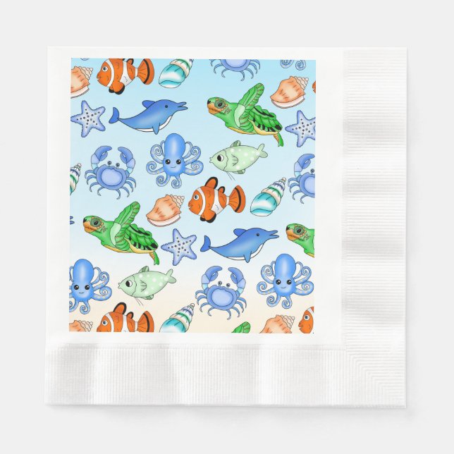 Under the Sea | Sea Creatures Baby Shower Napkins (Front)