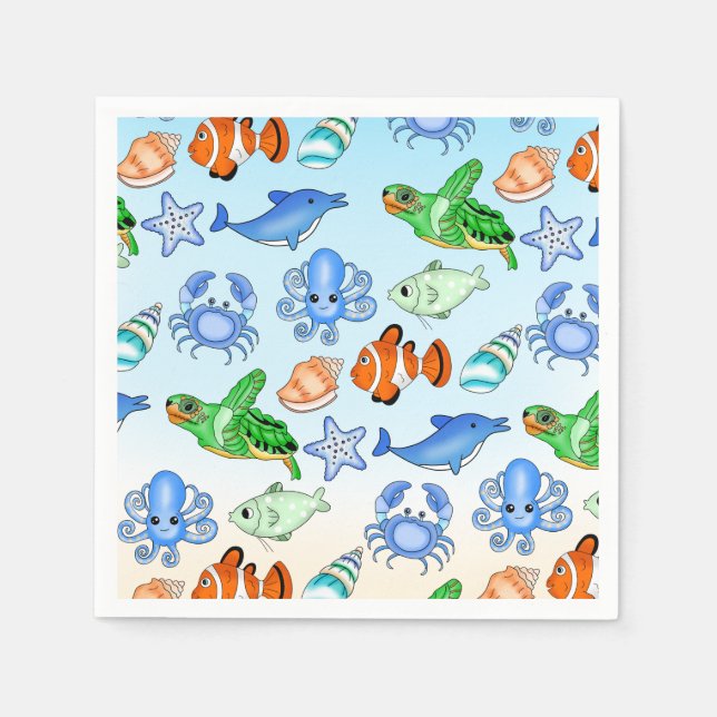 Under the Sea | Sea Creatures Baby Shower Napkins (Front)