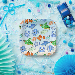 Under the Sea Sea Creatures Baby Shower Paper Plates