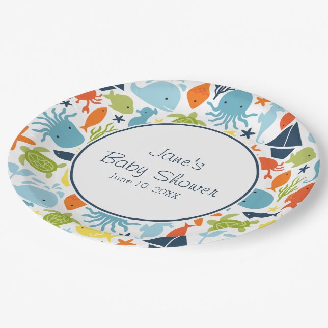 Under the Sea, Sea Creatures, Nautical Custom Paper Plates (Angled)