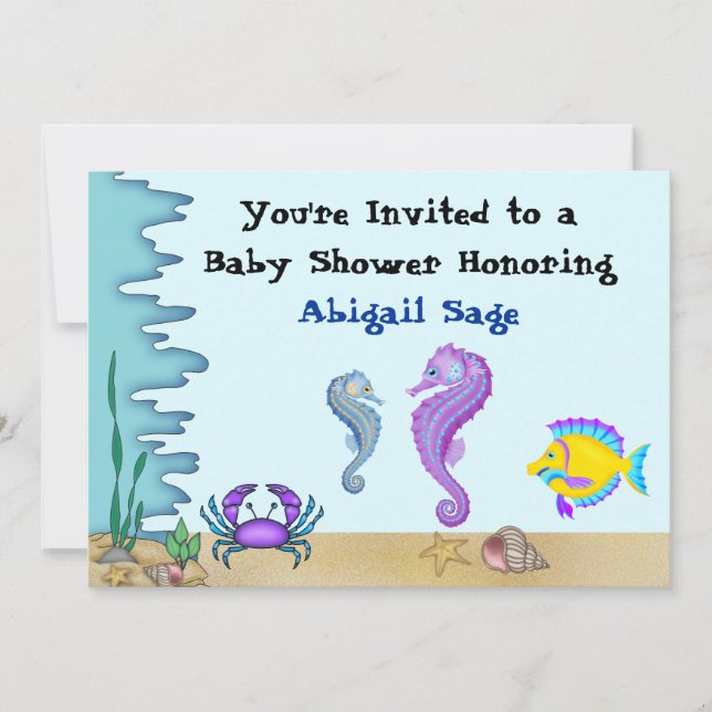 Under the Sea Seahorse Baby Shower Invites ~ Boys (Front)