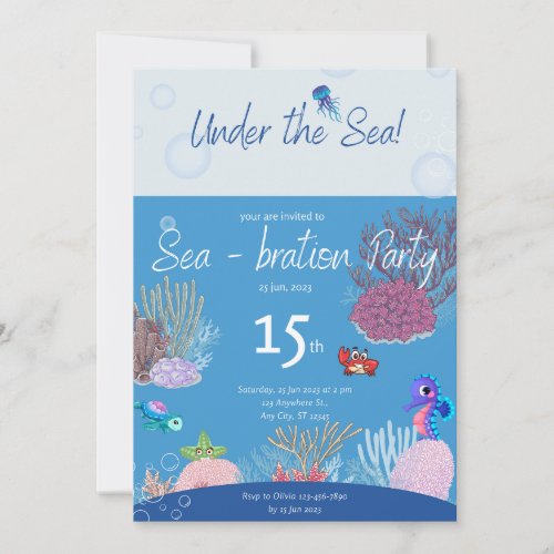 Under the Sea Seahorse Birthday Party Invitation