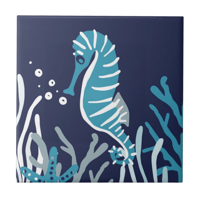 Under the Sea - Seahorse Ceramic Tile (Front)