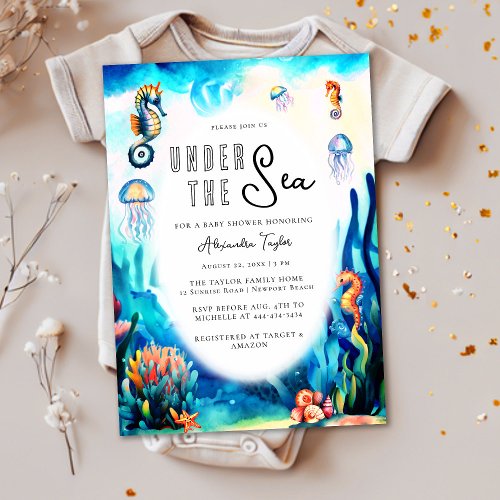 Under the Sea Seahorse Cute Ocean Baby Shower Invitation