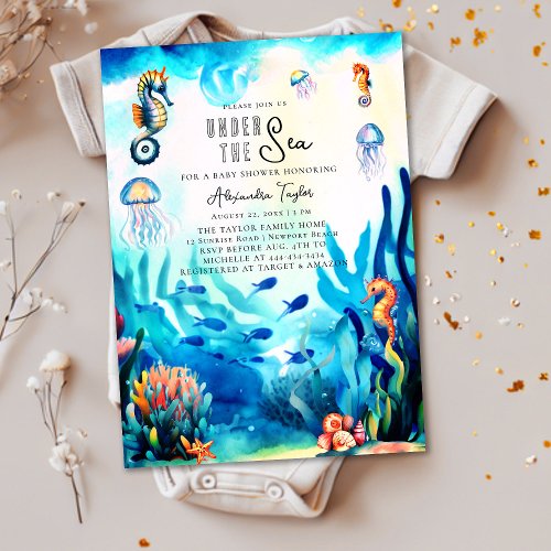 Under the Sea Seahorse Jellyfish Cute Baby Shower Invitation