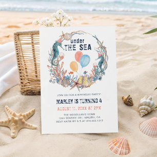 Under the Sea Seahorse Seashell Starfish Birthday Invitation