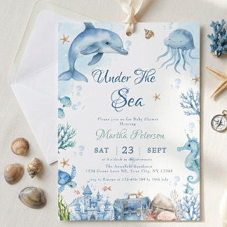 UNder the sea Seashell Baby Shower Invitation