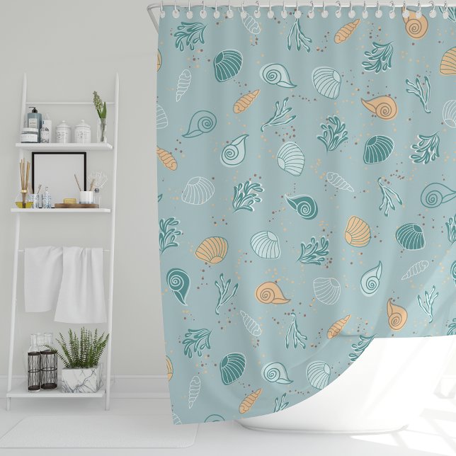 Under the Sea Seashells Coastal Marine Life Print Shower Curtain (Creator Uploaded)