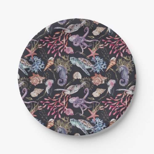 Under the Sea Seashells Seahorses Starfish Ocean  Paper Plates