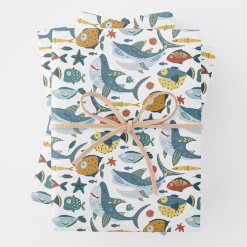 Under The Sea Shark 1st 2nd 3rd Birthday Kids Wrapping Paper Sheets