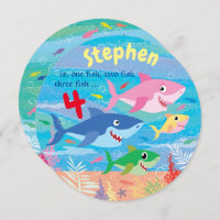 Under the Sea, Shark 4th Birthday Party Invitation