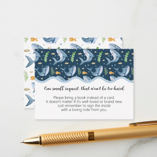 Under the Sea Shark Baby Shower Book Request Card (Front/Back In Situ)