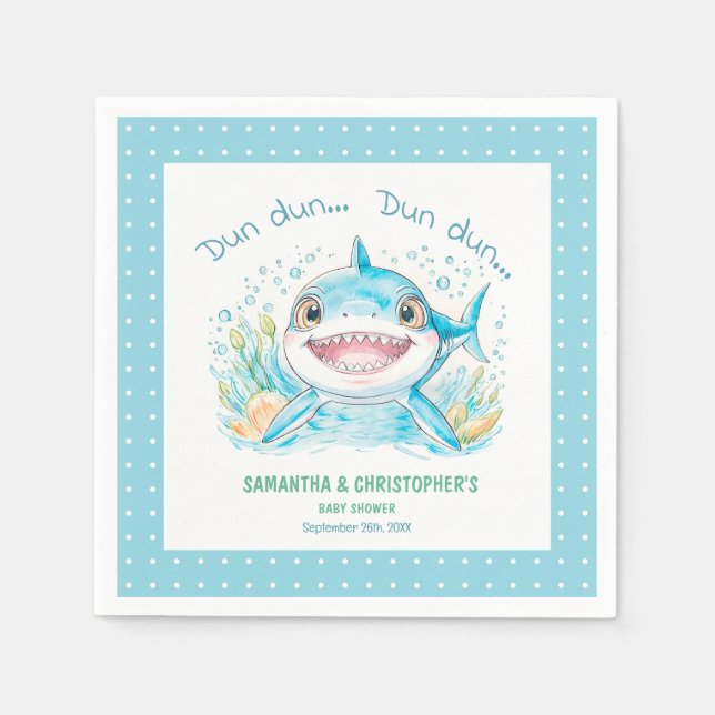 Under The Sea Shark Blue Boy Baby Shower Napkins (Front)