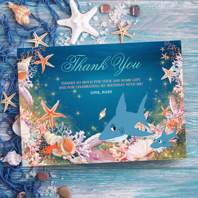 Under The Sea Shark Kids Birthday Thank You Card (Creator Uploaded)